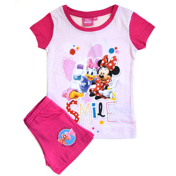 Dievčenský komplet tričko a kraťasy "Minnie Mouse a Daisy" - tmavo ružová