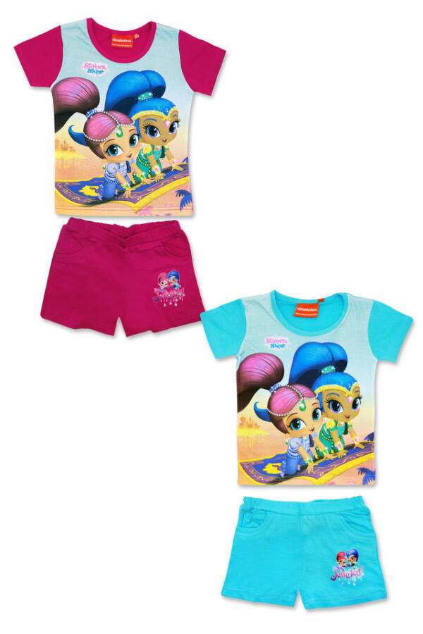 Dievčenský komplet tričko a kraťasy "Shimmer and Shine" - tyrkysová